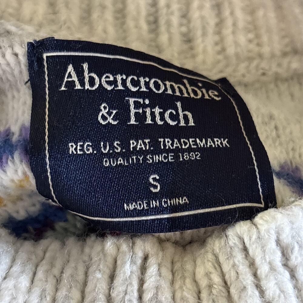 Abercrombie & Fitch Women’s Sweater Fairisle Mock Neck Bishop Slv Rainbow Size S - Picture 6 of 7